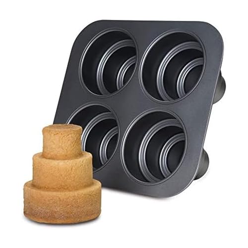 Chicago Metallic Mini Multi-Tier Round Cake Pan, Makes 4 Individual 3-Tier Celebration Cakes, Professional Grade Non-Stick Bakeware for Weddings, Showers, Parties - Image 1
