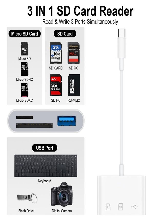 Pukiou USB C to USB Camera Adapter,SD Card Reader for iPhone 17 Pro Max Air 16e 16 15,3 in 1 Memory Card Adapter with Dual Card Slots & USB Port for Samsung Galaxy S25,Pixel9 Android Trail Camera Card Reader - Image 2