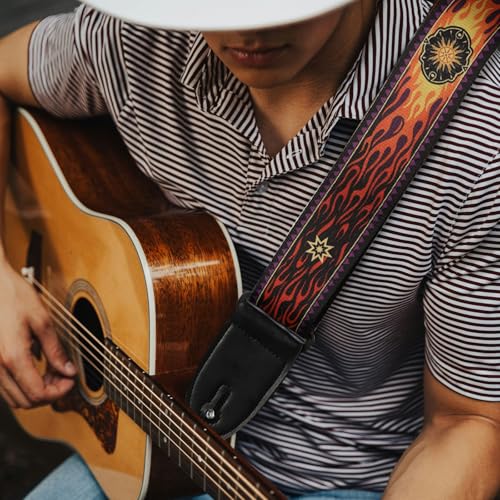 Cobahom 2 Pack Guitar Strap with Leather Ends, Adjustable Guitar Straps for Electric and Acoustic Guitars, Soft Guitar Straps with 8pcs Guitar Picks (Vintage) - Image 2