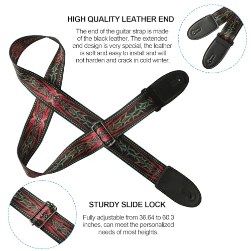 Cobahom 2 Pack Guitar Strap with Leather Ends, Adjustable Guitar Straps for Electric and Acoustic Guitars, Soft Guitar Straps with 8pcs Guitar Picks (Vintage) - Image 4