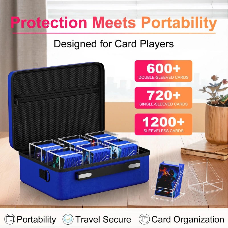 Proijeut Card Deck Box with Portable Case, 6 Pack Clear Commander Deck Box with 6 Dividers, Holds 600+ Double Sleeved Cards, Fit for MTG, YuGiOh, TCG (Blue) - Image 3