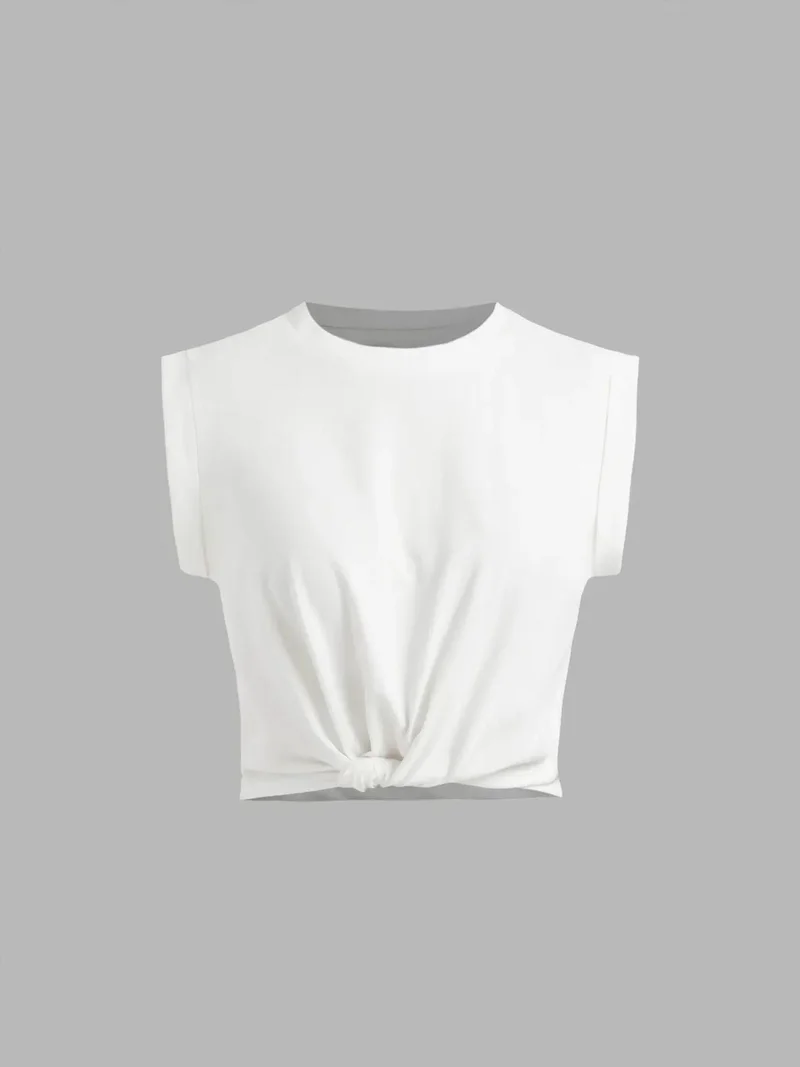 HICCUP Basic Crew Neck Cropped T-Shirt