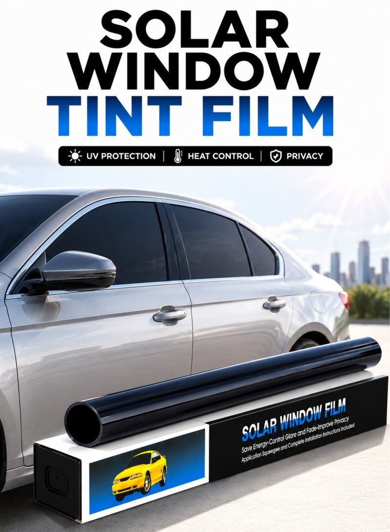 Car Solar Window Tint Film Roll 50CM x 300CM Dark Black Window Tint Sticker, UV Protection Heat Control Sun Block Privacy Glass Film for Cars, SUVs, Vans, Home & Office Windows, Anti-Glare Scratch Resistant DIY Installation Kit Included - Image 1