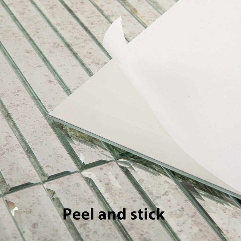 Lovdeco Peel and Stick Antique Mirror Strip Tile, 1.2 x 12 Inch Strip Mirror Tiles for Kitchen Backsplash and Bathroom Wall (5 Pieces, 5 SQ.FT.) - Image 3