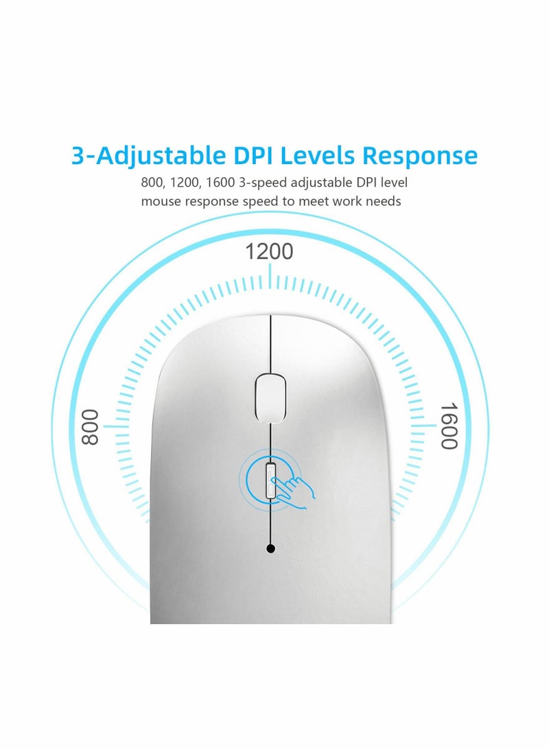 Bluetooth Mouse, Rechargeable Wireless Mouse for MacBook Pro/Air/iPad/Laptop/PC/Mac/Computer, Silver - Image 5