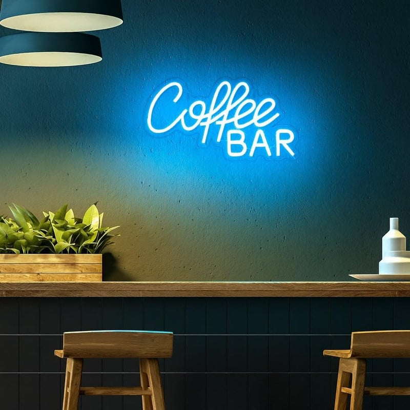 Horoof Home Coffee Bar Neon Sign - 35x20cm Blue LED Wall Light for Cafes and Home Bars - Image 3