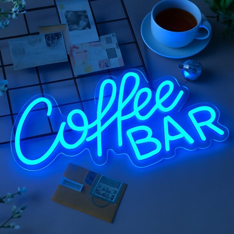 Horoof Home Coffee Bar Neon Sign - 35x20cm Blue LED Wall Light for Cafes and Home Bars - Image 1