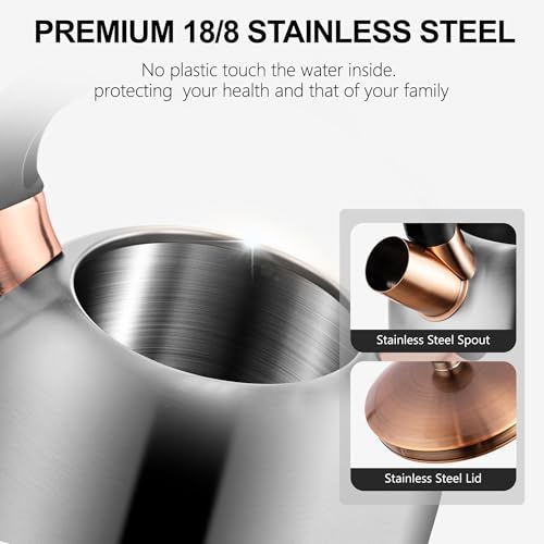 SUSTEAS Tea Kettle - 3.17QT Whistling Kettle with Ergonomic Handle - Premium Stainless Steel Tea Pots for Stove Top, Chic Vintage Teapot with Composite Base, Work for All Stovetops (Silver) - Image 5