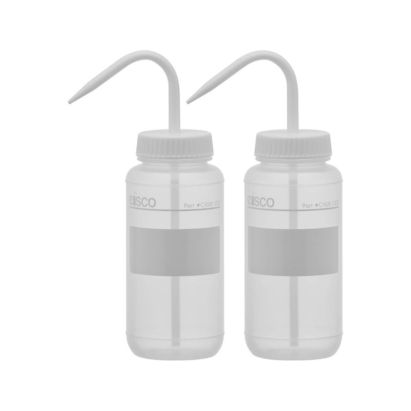 EISCO 2PK Chemical Wash Bottle, No Label, 500ml - Wide Mouth, Self Venting, Low Density Polyethylene - Performance Plastics Labs - Image 1