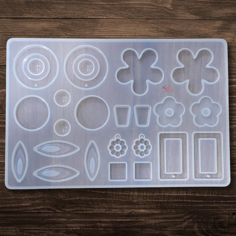 Resin Jewellery Making Mould Silicone Resin Mould for Ornaments Earrings Craft Keychain Reusable Flexible Easy to Use, White Pack 1 (11 Shapes)