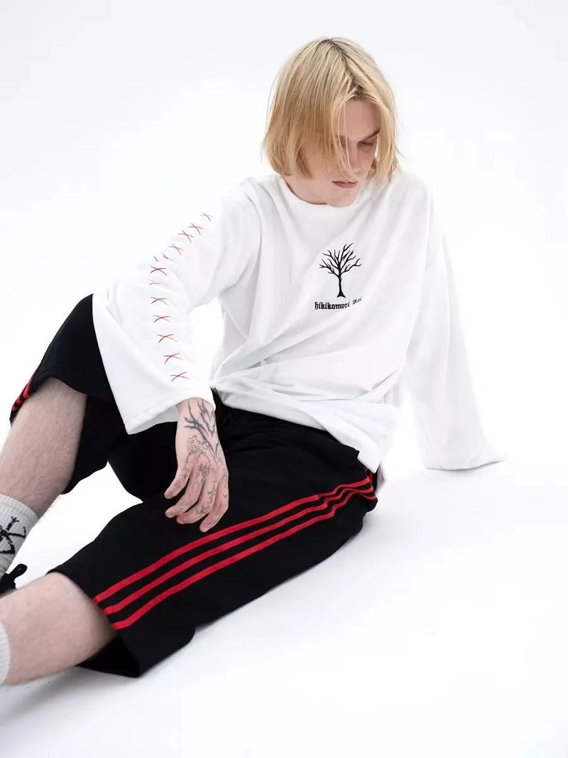 2024 Spring and Autumn All-match Personalized National Fashion Street Pure Cotton Long-sleeved T-shirt Casual Loose Fashion Cool Top White