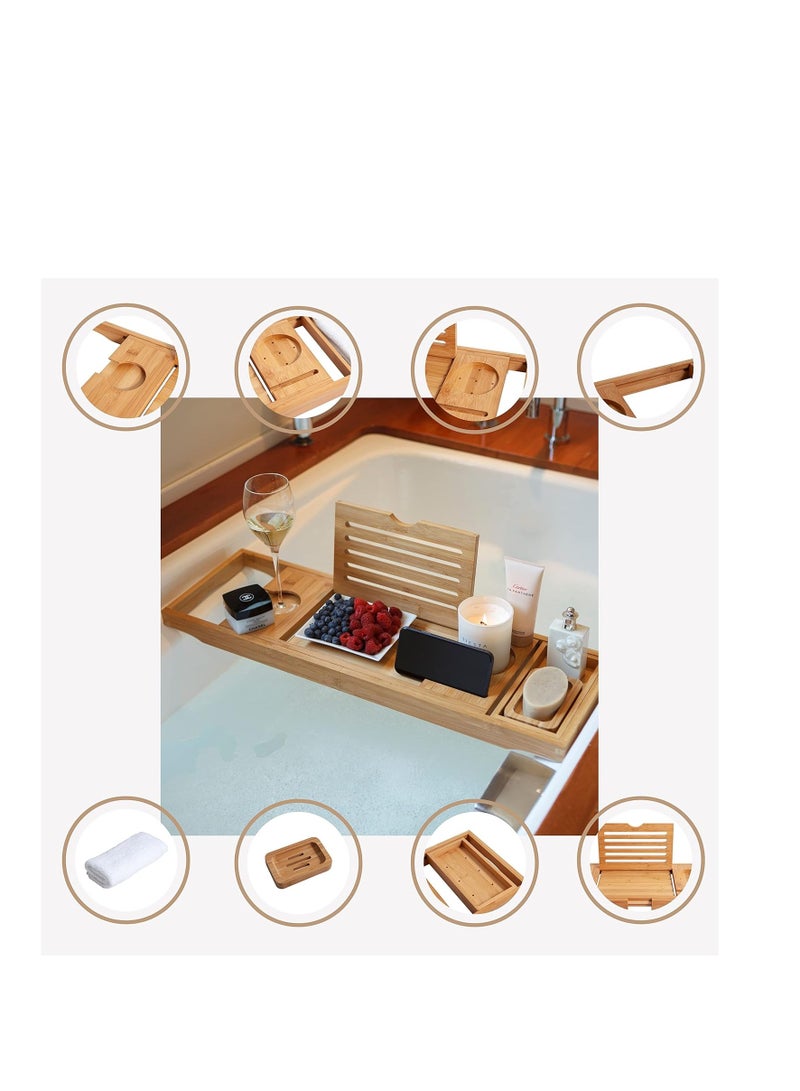 Enlux Premium Bathtub Tray Caddy - Expandable Bath Tray - Unique House Warming Gifts, New Home, Anniversary & Wedding Gifts for Couple, Bridal Shower Gift for Women  - Image 2