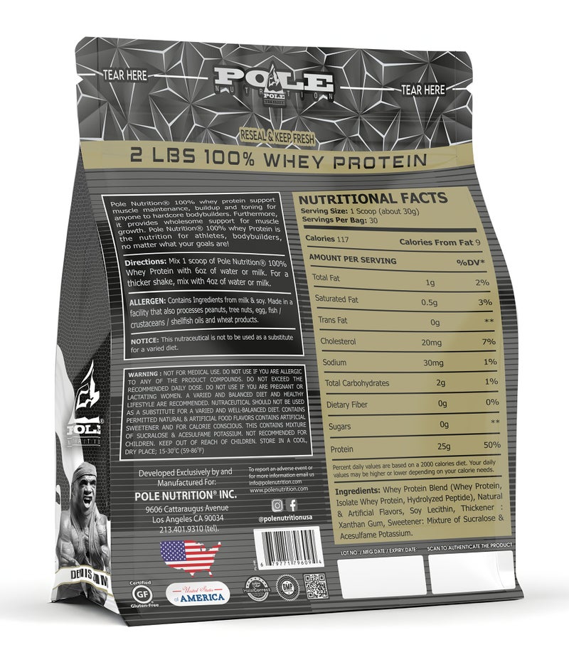 POLE NUTRITION بروتين مصل اللبن 100% 2 رطل (0.91 كجم) - مشروب بروتين عالي مع صفر سكر (آيس كريم فانيليا) - Image 2