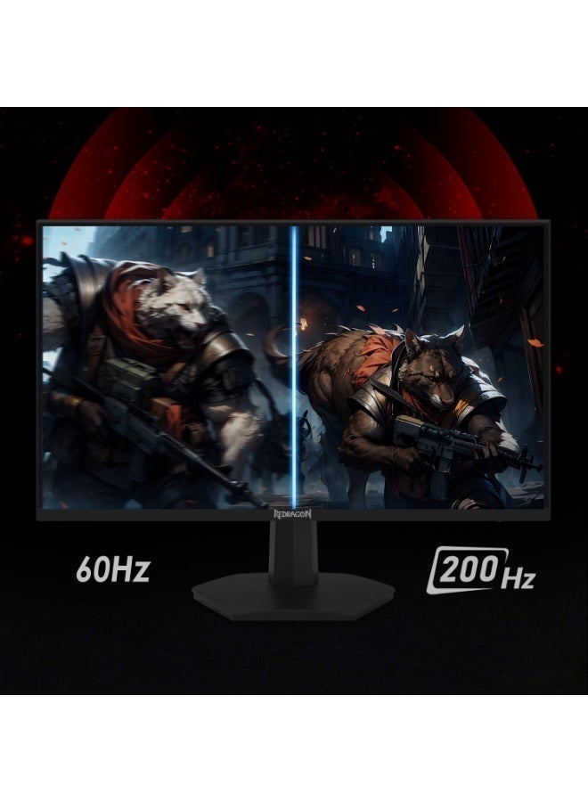 Redragon Gaming Monitor 27 inch, 200Hz Refresh Rate with QHD Resolution 2560 x1440, IPS Panel, 1ms Response Time with motion blur - Black image 3