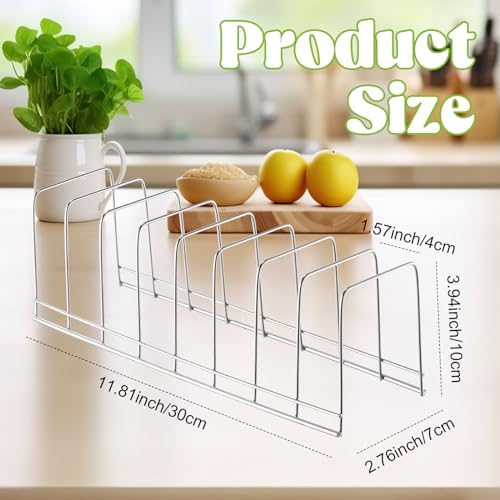 Tioncy 8 Pcs Pot Lid Organizer for Cabinet 8 Slots Stainless Steel Pot Lid Rack Cutting Board Holder Kitchen Storage Reusable Container for Christmas Pans Serving Trays Bakeware Dish Plates - Image 3