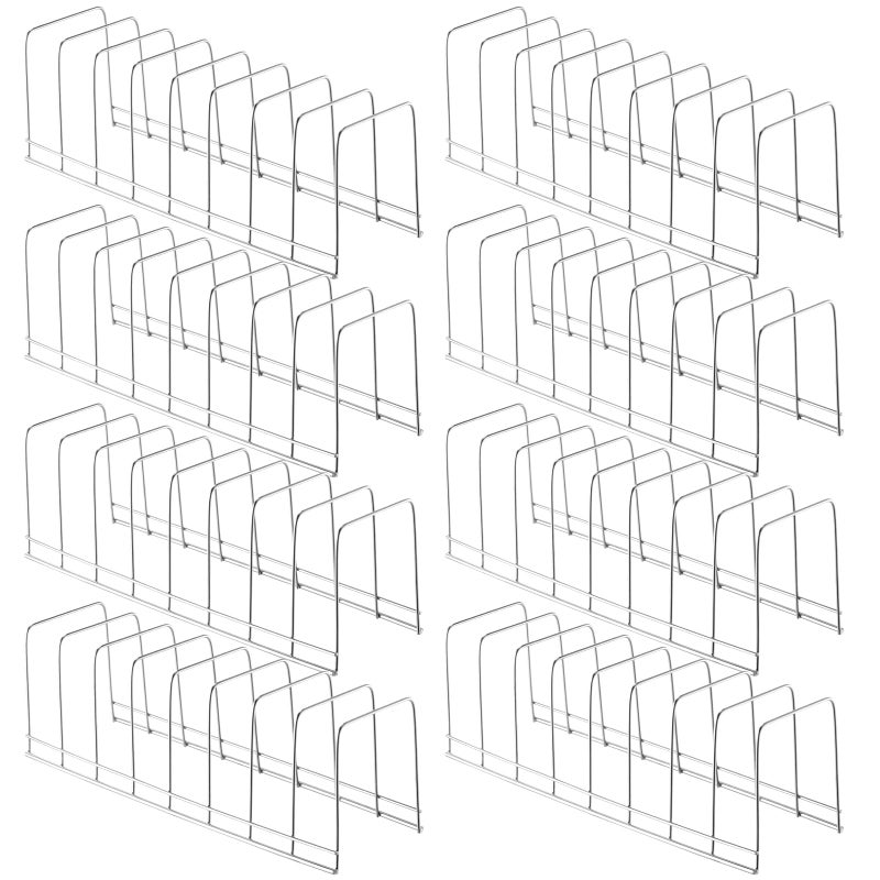 Tioncy 8 Pcs Pot Lid Organizer for Cabinet 8 Slots Stainless Steel Pot Lid Rack Cutting Board Holder Kitchen Storage Reusable Container for Christmas Pans Serving Trays Bakeware Dish Plates - Image 2