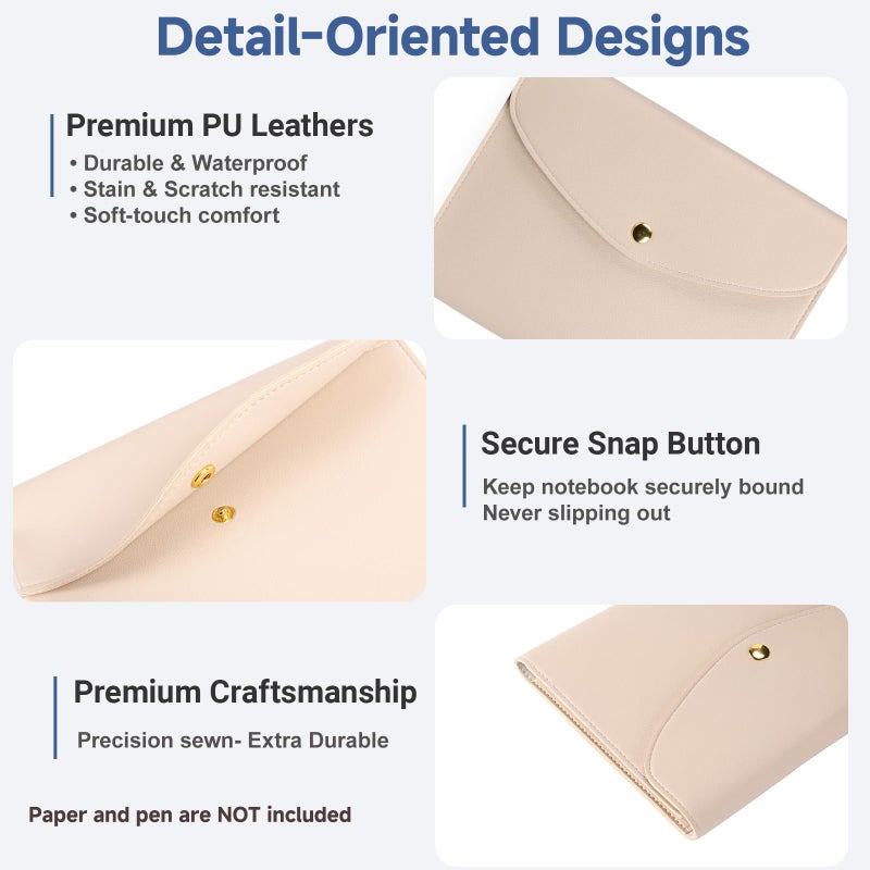 Aulmscn A5 Leather Notebook Cover Planner Cover With Pen Holder Card Slots Secure Button Organizer Cover (8.6X6.8In) For Business Cards Journal  Planner Accessories(Beige) - Image 5
