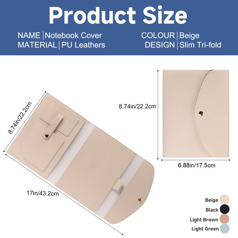 Aulmscn A5 Leather Notebook Cover Planner Cover With Pen Holder Card Slots Secure Button Organizer Cover (8.6X6.8In) For Business Cards Journal  Planner Accessories(Beige) - Image 2