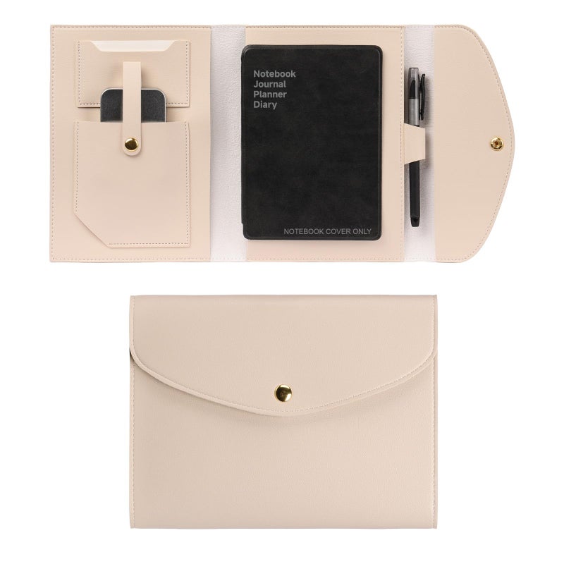 Aulmscn A5 Leather Notebook Cover Planner Cover With Pen Holder Card Slots Secure Button Organizer Cover (8.6X6.8In) For Business Cards Journal  Planner Accessories(Beige) - Image 1