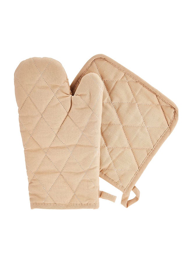 Princess 2-Piece Gloves/Oven Mitt And Pot Holder Set Beige  - Image 1