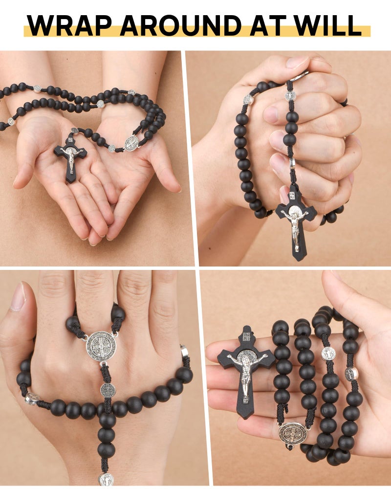 JUXINGDAZYF Rosary Beads Handmade Wooden Rosarios Catolicos Metal Cross For Catholic Or Christian Gift(Pine Black) - Image 4
