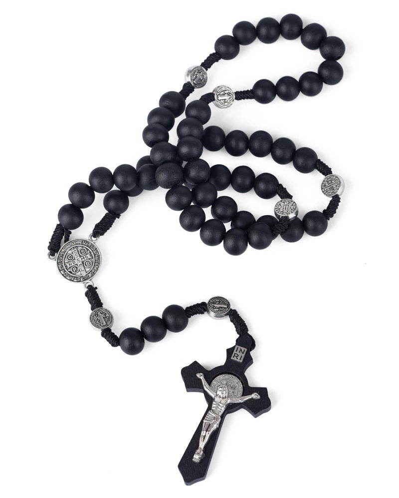 JUXINGDAZYF Rosary Beads Handmade Wooden Rosarios Catolicos Metal Cross For Catholic Or Christian Gift(Pine Black) - Image 1
