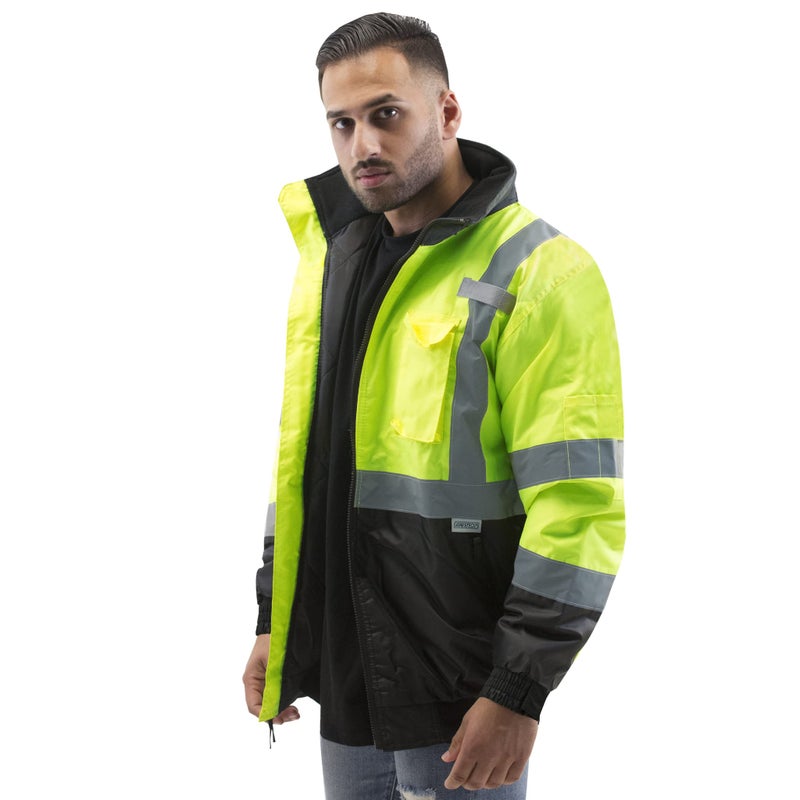 JORESTECH Hi-Visibility Reflective Bomber Jacket for Men, ANSI/ISEA 107-2020 Class 3 Type R, Waterproof & Wind Resistant Winter Safety Jacket for Construction and Roadway Work - Image 1