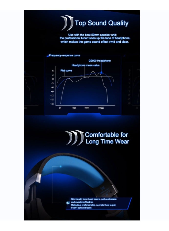 G2000 Gaming Headset, Surround Stereo Gaming Headphones with Noise Cancelling Mic, LED Lights  Soft Memory Earmuffs for PS5, PS4, Xbox One, Nintendo Switch, PC Mac Computer Games - Image 4