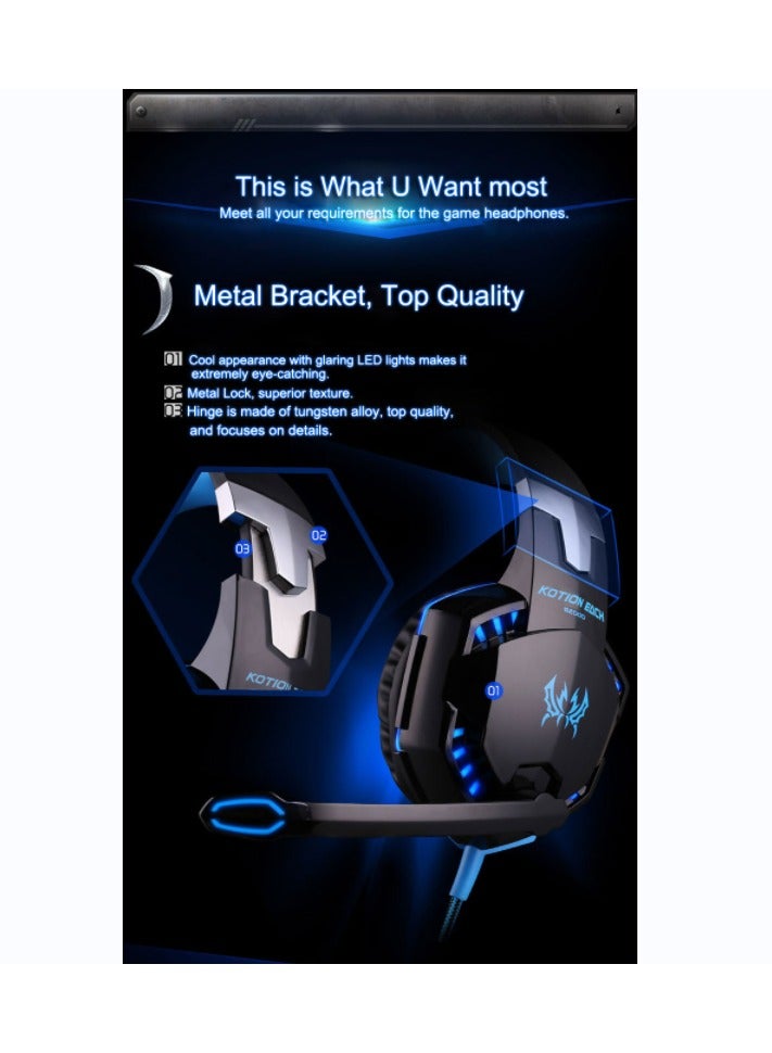 G2000 Gaming Headset, Surround Stereo Gaming Headphones with Noise Cancelling Mic, LED Lights  Soft Memory Earmuffs for PS5, PS4, Xbox One, Nintendo Switch, PC Mac Computer Games - Image 3