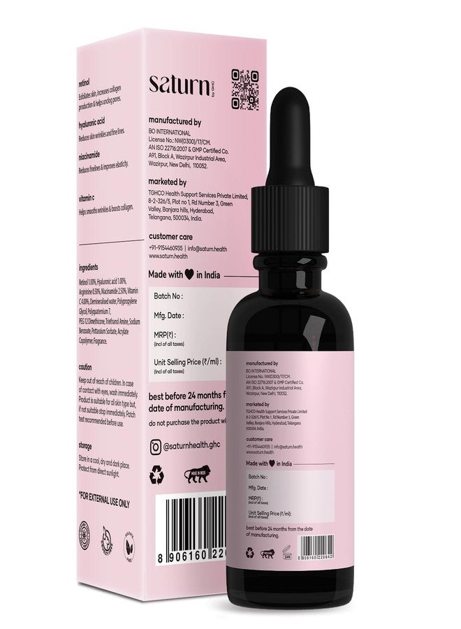 Saturn by GHC Anti Aging Serum with 1% Retinol Face Serum | Night Serum With Vitamin C, Niacinamide & Hyaluronic Acid To Reduce Fine Lines & Wrinkles | For Women | Beginner Friendly | 30 ml - Image 5