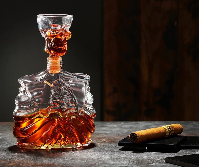 Godinger Whiskey Decanter and Shot Glass, Skull Skeleton Decanter, Halloween Decor, Skeleton Decorations, Liquor Decanter and Whiskey Glass Shot Glasses Set, Halloween Decorations - 32oz - Image 2