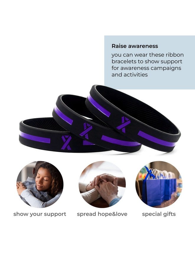 Inkstone Purple Awareness Ribbon Silicone Bracelets (12-pack) - Wholesale Pack of 1 Dozen Unisex Wristbands for Men Women - Image 4