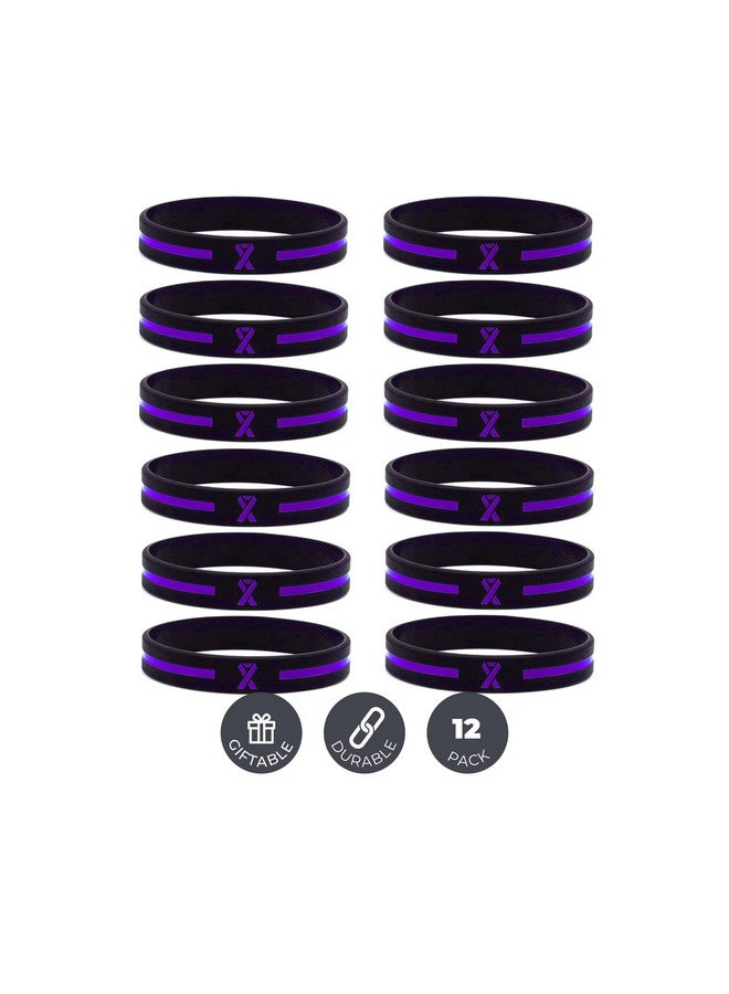 Inkstone Purple Awareness Ribbon Silicone Bracelets (12-pack) - Wholesale Pack of 1 Dozen Unisex Wristbands for Men Women - Image 1