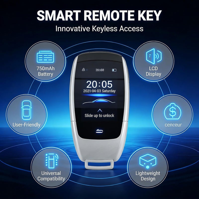 Universal LCD Touch Screen Smart Key Remote, 2 Inch Display, Keyless Entry Start Stop Engine Button - High Resolution Screen, Window Lift Function, Long Standby for Keyles (Silver) - Image 5