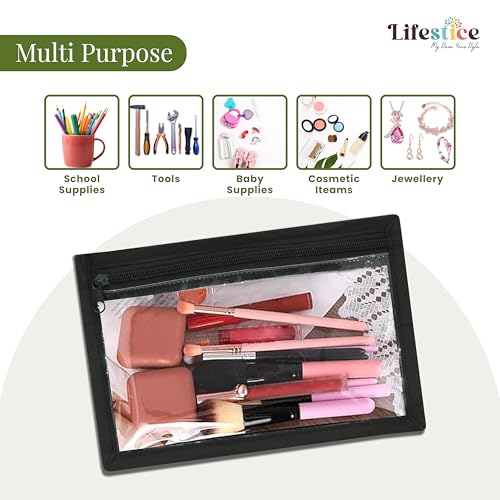 LIFESTICE Transparent Pouches for Travel | Clear Pouche for Makeup | Small Pouches with Zip for Storage|Pouch Jewellery Organiser|Plastic Pouch with Zipper,Travel Accessories Pouch (Pack of 12) - Image 3
