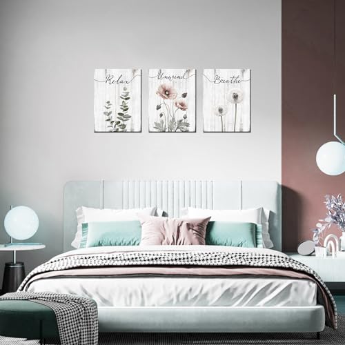 iHAPPYWALL 3 Pieces Botanical Bathroom Wall Art Relax Unwind Breathe Rustic Farmhouse Wooden Signs for Bathroom Home Spa Room Decor Ready to Hang 12x16inchx3pcs (Grey) - Image 5