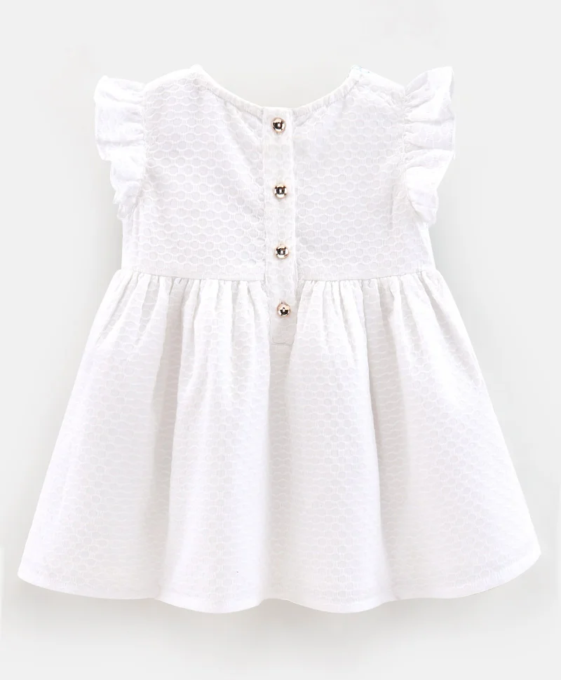 Bonfino Bonfino Cotton Woven Sleeveless Frock Argyle Embroidery - White