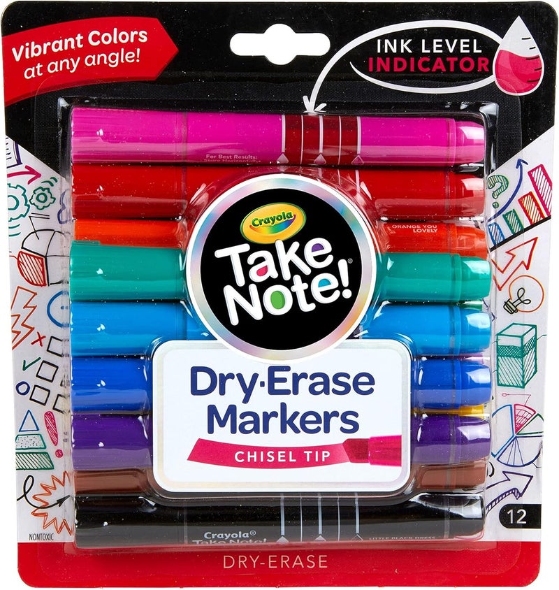 Crayola Take Note Dry Erase Markers (12Ct) Whiteboard Markers For Teachers, Low Odor, Chisel Tip, School Classroom Supplies - Image 1