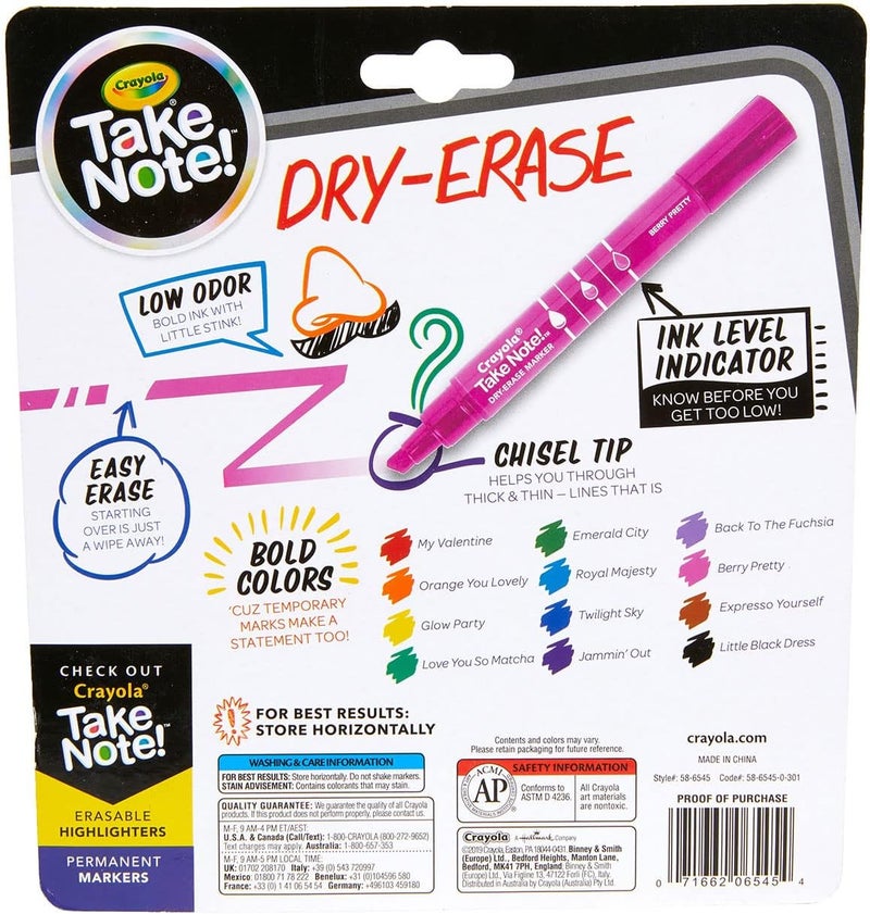 Crayola Take Note Dry Erase Markers (12Ct) Whiteboard Markers For Teachers, Low Odor, Chisel Tip, School Classroom Supplies - Image 2