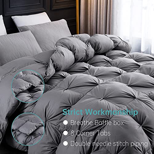 Three Geese Pinch Pleat Waterfowl Feathers and Down Comforter Queen Size Duvet Insert, 1200TC 100% Cotton Fabric, Premium All Seasons Grey Hotel Warm Comforter with 8 Tabs. - Image 3
