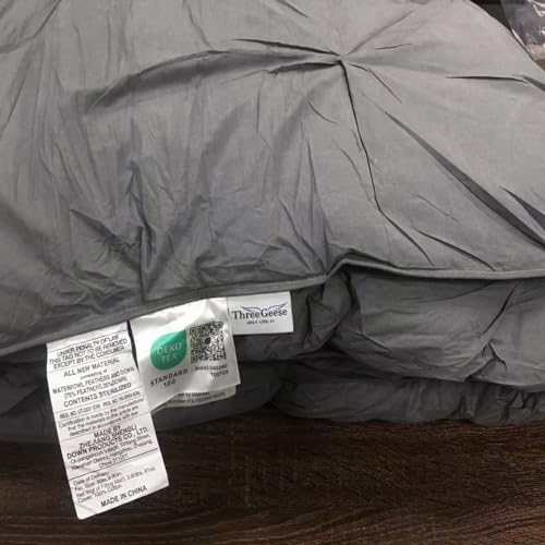 Three Geese Pinch Pleat Waterfowl Feathers and Down Comforter Queen Size Duvet Insert, 1200TC 100% Cotton Fabric, Premium All Seasons Grey Hotel Warm Comforter with 8 Tabs. - Image 5