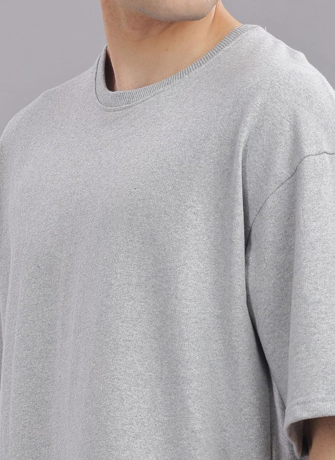 OUTLAWS Men's Solid Grey Round Neck Cotton Oversized T-Shirt | Color Lock Technology | No Shrinkage | Soft, Breathable & Comfortable Casual Wear - Image 2