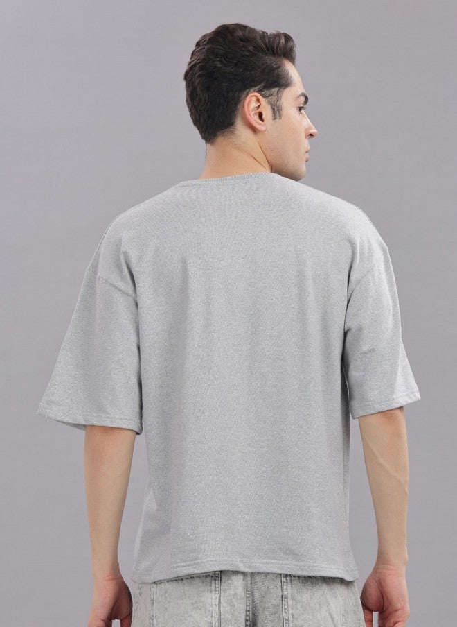 OUTLAWS Men's Solid Grey Round Neck Cotton Oversized T-Shirt | Color Lock Technology | No Shrinkage | Soft, Breathable & Comfortable Casual Wear - Image 5