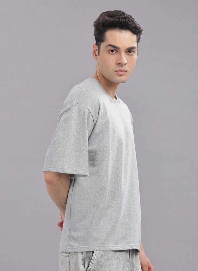 OUTLAWS Men's Solid Grey Round Neck Cotton Oversized T-Shirt | Color Lock Technology | No Shrinkage | Soft, Breathable & Comfortable Casual Wear - Image 3