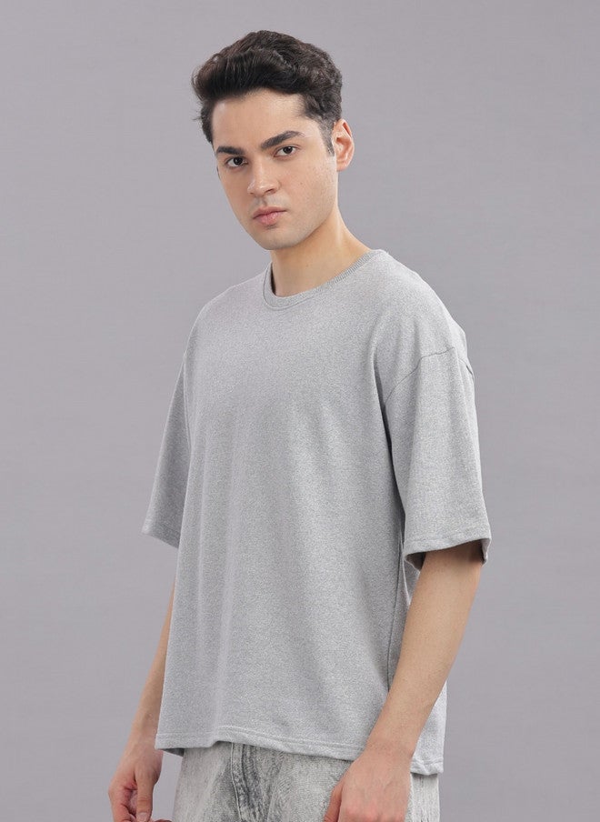 OUTLAWS Men's Solid Grey Round Neck Cotton Oversized T-Shirt | Color Lock Technology | No Shrinkage | Soft, Breathable & Comfortable Casual Wear - Image 4