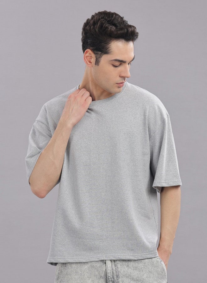 OUTLAWS Men's Solid Grey Round Neck Cotton Oversized T-Shirt | Color Lock Technology | No Shrinkage | Soft, Breathable & Comfortable Casual Wear - Image 1