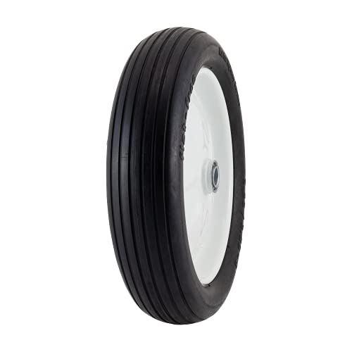 Marathon 3.50/2.50-8 Flat Free Replacement Wheelbarrow Tire on Wheel, Ribbed Tread, for Wheelbarrows, Lawn Trailers and Carts, also Replaces sizes 4.00-6 and 3.25-8, 3" Centered Hub, 3/4" Bearings . - Image 1
