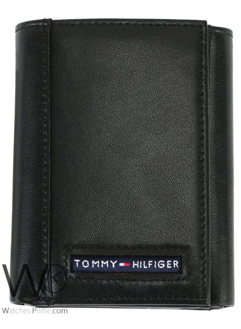 Tommy Icons Tommy Hilfiger Oxford Slim Cambridge Natural Leather Triple Folding Wallet for Men in Black - Image 1