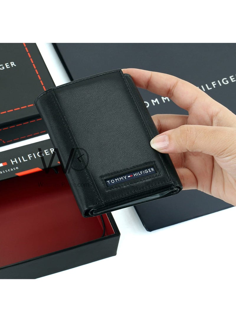 Tommy Icons Tommy Hilfiger Oxford Slim Cambridge Natural Leather Triple Folding Wallet for Men in Black - Image 2