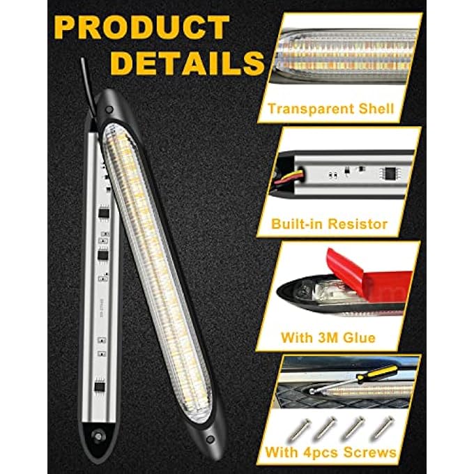 Qasim Drl Led Strip Car Daytime Running Light 925In White Automobile Decorative Lights Yellow Streamer Flow Turn Signal Light Tail Light Strip Bar 12V 2Pcs 235Cm - Image 5